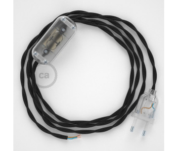 Conexión de mano 1,8m Transparente cable Trenzado Seda Negro TM04