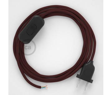 Conexión de mano 1,8m Negro cable redondo Seda Burdeos RM19