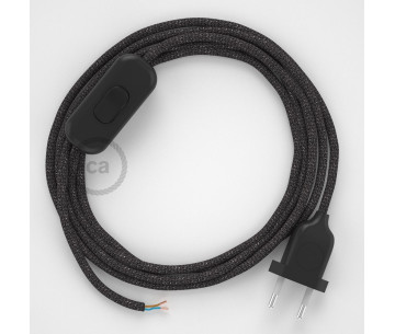 Conexión de mano 1,8m Negro cable redondo Seda Glitter Gris RL03