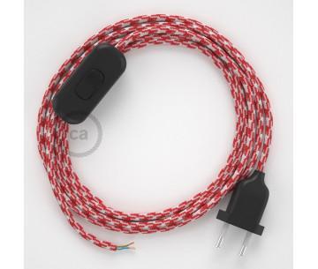 Conexión de mano 1,8m Negro cable redondo Seda Blanco-Rojo RP09