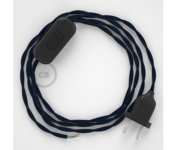 Conexión de mano 1,8m Negro cable Trenzado Seda Azul Oscuro TM20