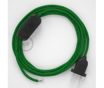 Conexión de mano 1,8m Negro cable redondo Seda Glitter Verde RL06