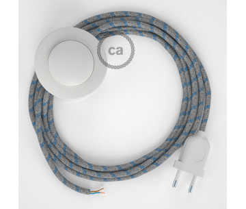 Conexión suelo 3m Blanco cable redondo Algodón Lino Stripes Azul RD55