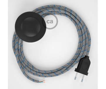 Conexión suelo 3m Negro cable redondo Algodón Lino Stripes Azul RD55