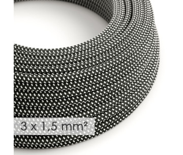 Cable manguera redonda 3G1,50 textil  Rayon 3D Negro Blanco