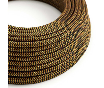 Cable manguera redonda 2x0,75 textil Rayon Dorado negro zigzag