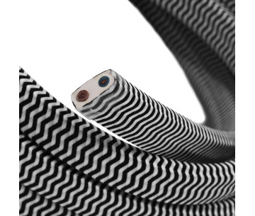 Cable Guirnalda 2x1,5mm2 textil efecto seda ZigZag Negro Blanco