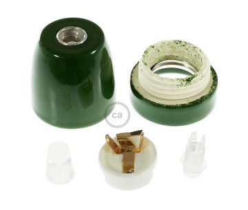 KIT Portalamparas Porcelana E27 Verde con Prensaestopa plastico