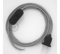Conexión de mano 1,8m Negro cable redondo Seda Glitter Plateado RL02
