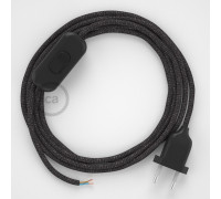 Conexión de mano 1,8m Negro cable redondo Seda Glitter Gris RL03