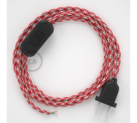 Conexión de mano 1,8m Negro cable redondo Seda Blanco-Rojo RP09