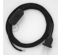 Conexión de mano 1,8m Negro cable redondo Seda Glitter Negro RL04