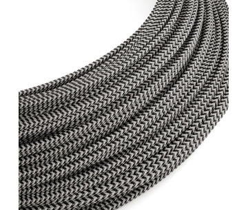 Rollo 50m. Cable textil Bajo Voltaje Zig Zag Blanco Negro RZ04