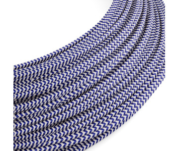 Rollo 50m. Cable textil Bajo Voltaje Zig Zag Blanco Azul RZ12