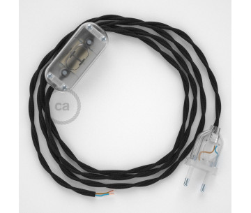 Conexión de mano 1,8m Transparente cable Trenzado Algodón Negro TC04